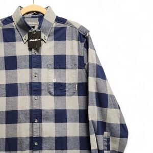 Eddie Bauer Favorite Flannel Shirt Mens Small Relaxed Fit‎ Navy Blue Grey NEW